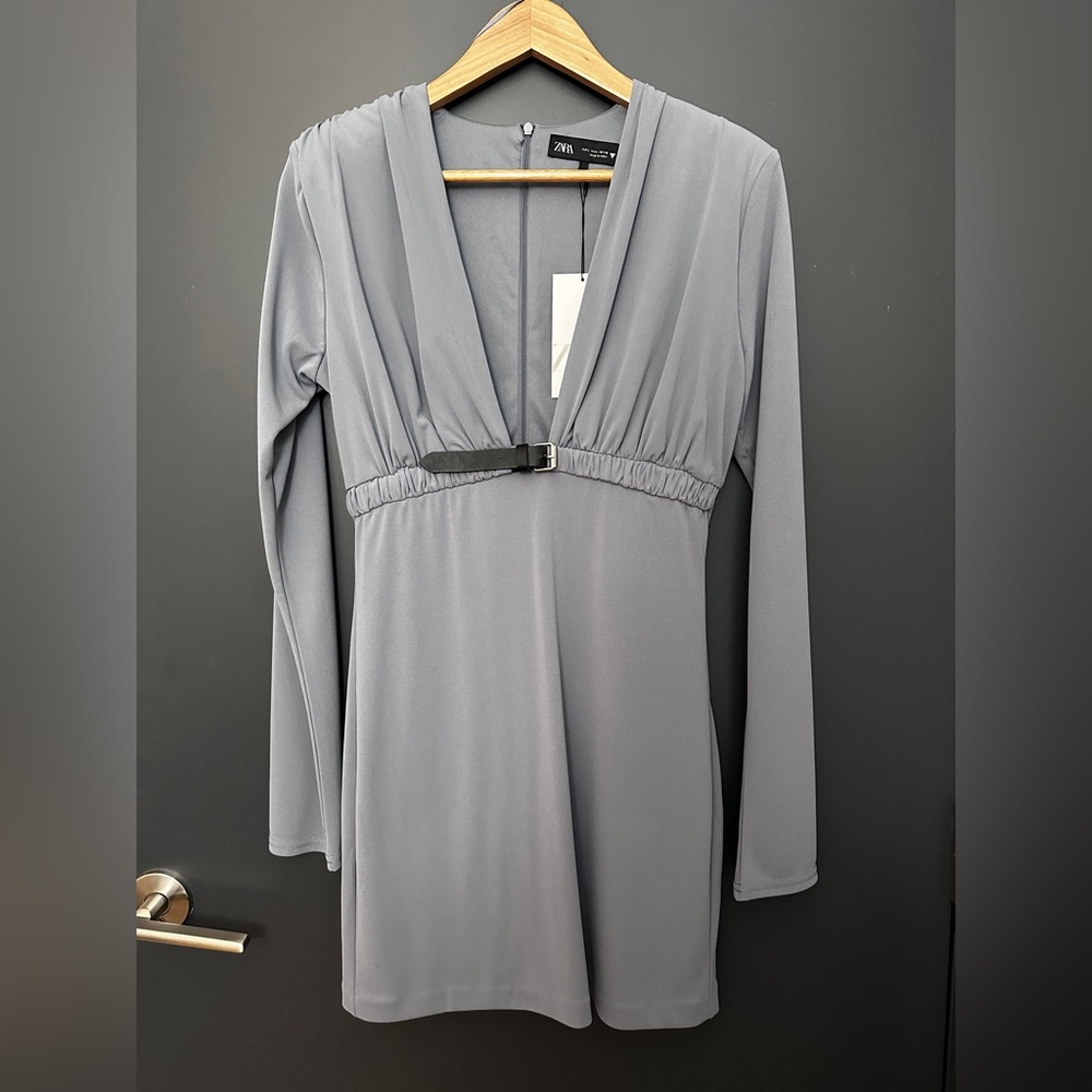 Zara Slate Long Sleeve Dress with Belt